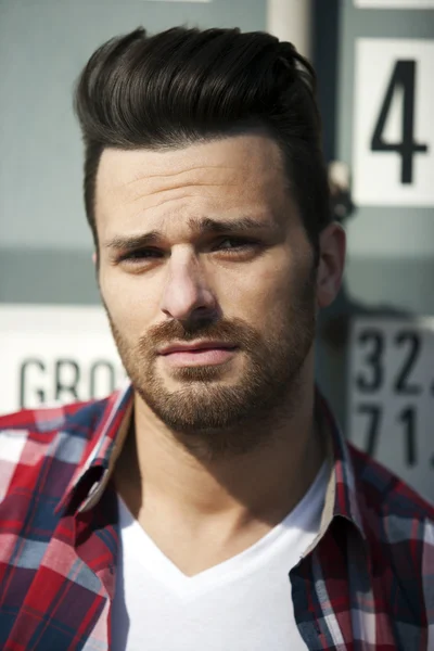 Hansome erkekte gömlek ve gömlek t sakallı ve funky ha çizgili