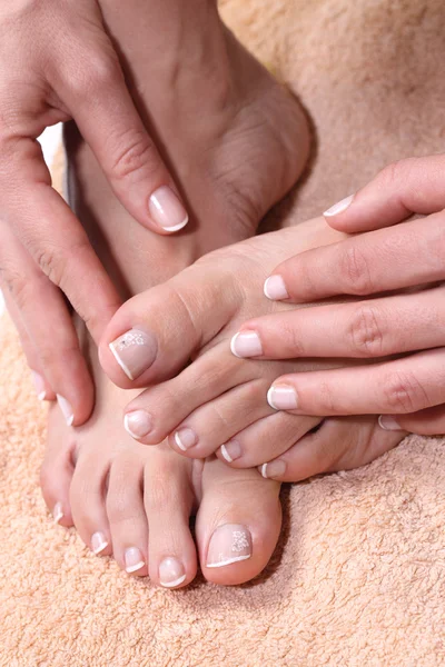 Feet and manicured hands Stock Image