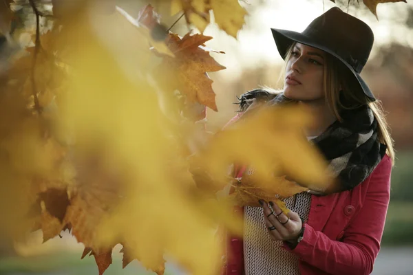 Schöne junge Frau im Spätsommer Herbst in der Natur — Stockfoto