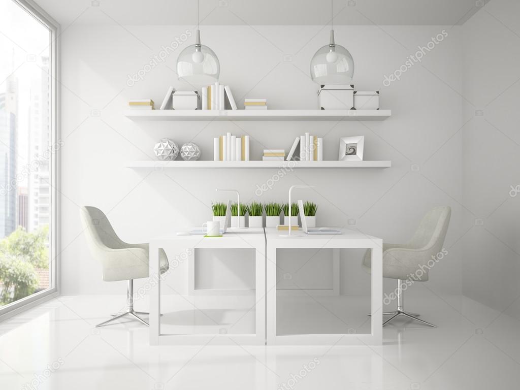 Interieur van modern ontwerpbureau witte kleur 3D-rendering ... Interieur van modern ontwerpbureau witte kleur 3D-rendering ...