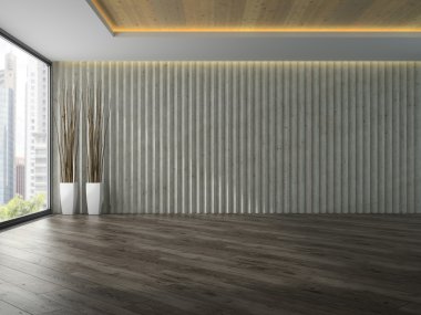 İki beyaz vazo 3d render ile boş oda