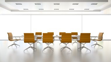 Interior of boardroom with orange armchairs 3D rendering clipart