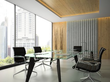 Cam masa 3d render ile modern ofis iç 5