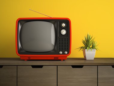 Kırmızı retro Tv 3d render ile iç parçası