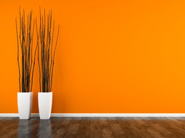 Turuncu duvar ve vazo 3d render ile iç parçası