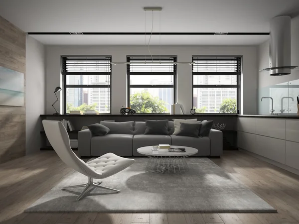 Interieur des modernen Designraums 3D-Rendering — Stockfoto