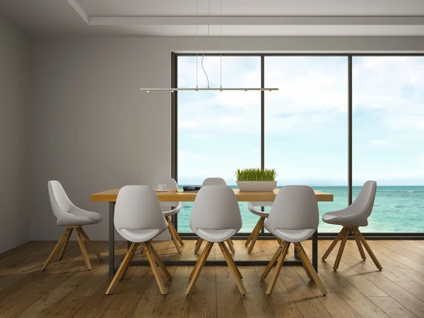 Interno della sala da pranzo con sedie bianche — Foto Stock