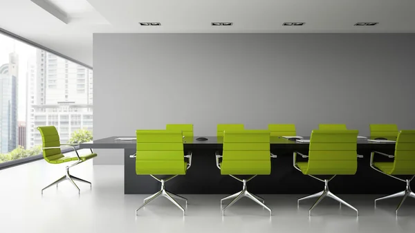Wnętrze sali konferencyjnej z fotele zielony renderowania 3d — Zdjęcie stockowe