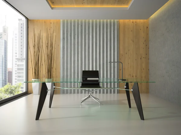 Interior de la moderna oficina con mesa de vidrio 3D renderizado — Foto de Stock