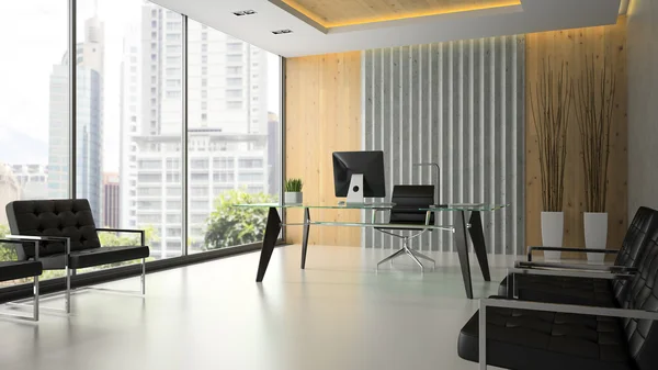 Interior do escritório moderno com mesa de vidro 3D renderização 6 — Fotografia de Stock