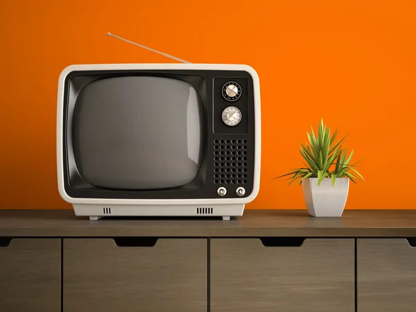 Część wnętrz z biały retro Tv 3d renderowania — Zdjęcie stockowe