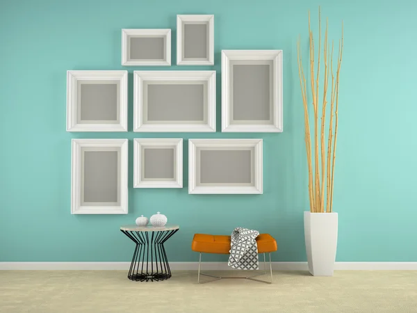 Del av interiör med ramar på väggen 3d-rendering — Stockfoto