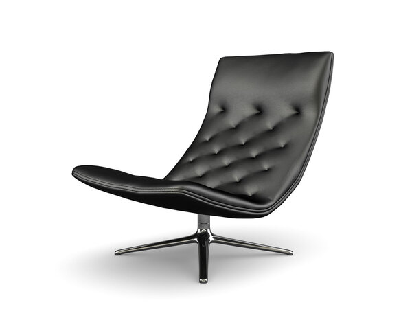 Black lather armchair isolated on white background 3D rendering