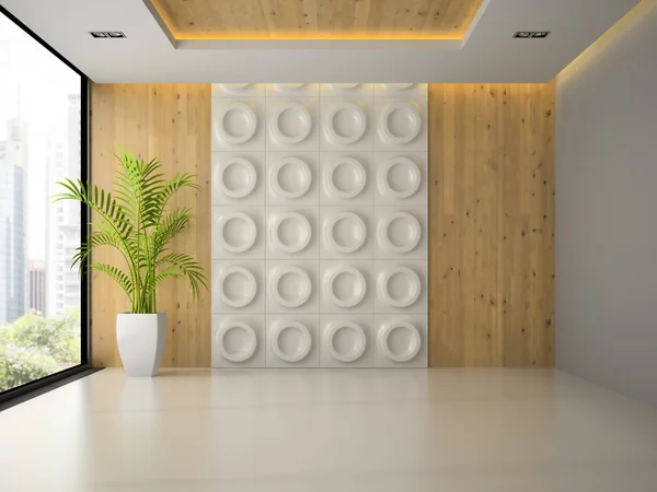 벽 패널 및 팜 3d 렌더링 빈 룸의 인테리어 — 스톡 사진
