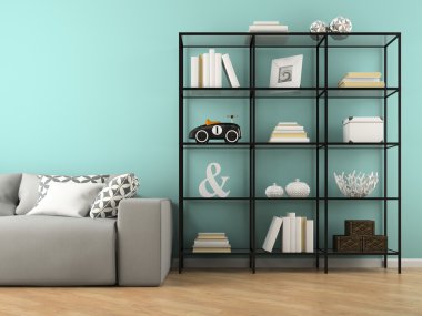 İç cam raf 3d render ile bir parçası