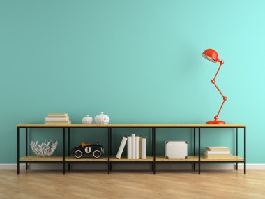 Konsol ve kırmızı lamba 3d render ile iç parçası