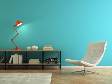 Retro kırmızı lamba 3d render ile iç parçası