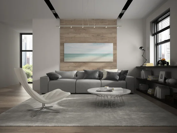 Interior de la sala de diseño moderno 3D renderizado — Foto de Stock