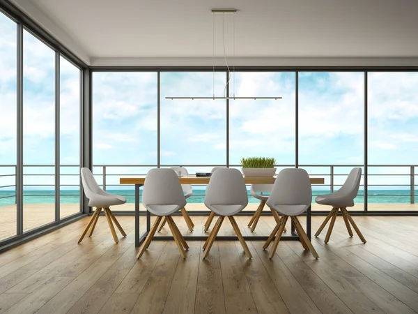 Interno di camera dal design moderno con vista mare rendering 3D — Foto Stock