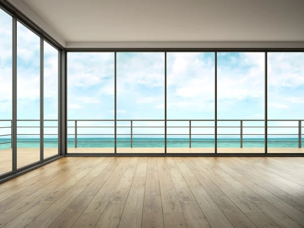 Interior de la habitación vacía con vista al mar representación 3D — Foto de Stock