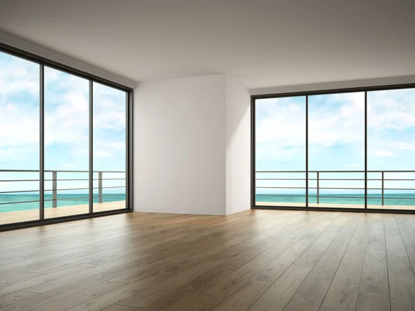 Interior da sala vazia com vista mar 3D renderização — Fotografia de Stock