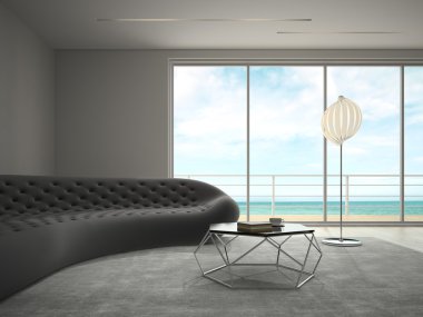 İç deniz görünümü 3d render ile modern tasarım odası