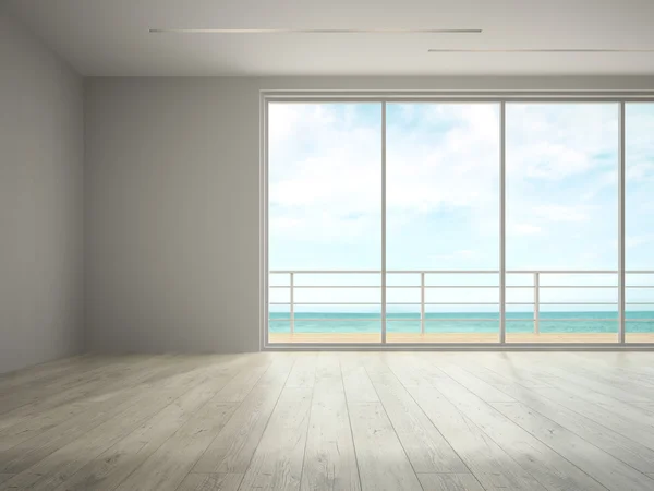 Interior da sala vazia com vista mar 3D renderização — Fotografia de Stock