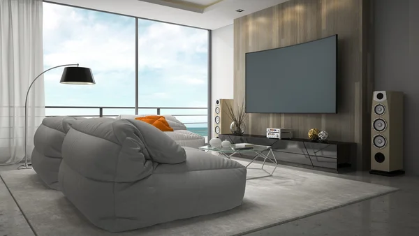 Interior de la sala de diseño moderno 3D renderizado — Foto de Stock