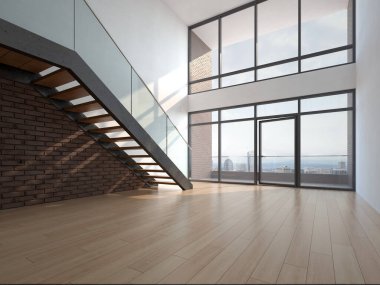 Boş modern iç mekan 3D görüntü