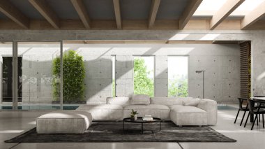 Modern oturma odasının minimalist iç dekorasyonu
