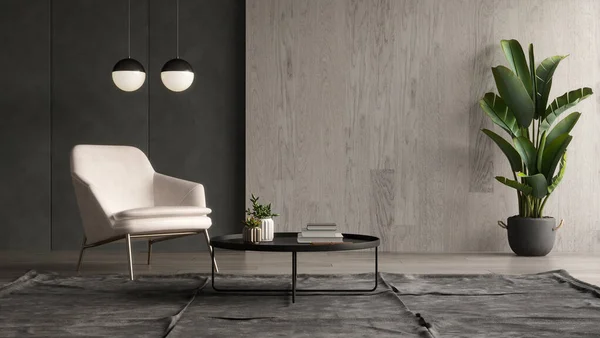 Interior minimalista de la sala de estar moderna representación 3D —  Fotos de Stock