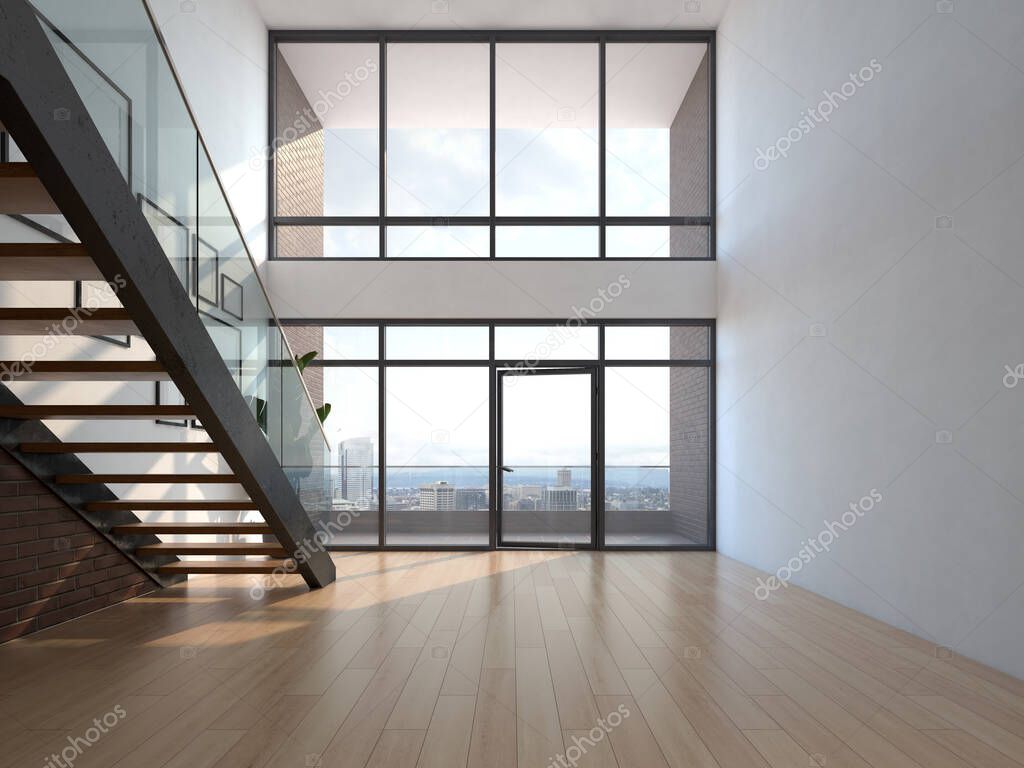 Empty modern interior room 3d illustration