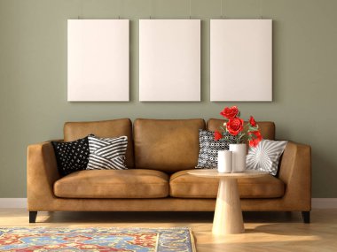 Modern oturma odasının minimalist iç dekorasyonu