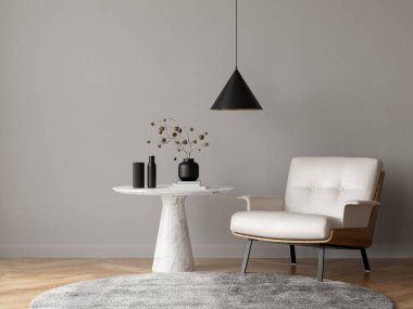 Modern oturma odasının minimalist iç dekorasyonu
