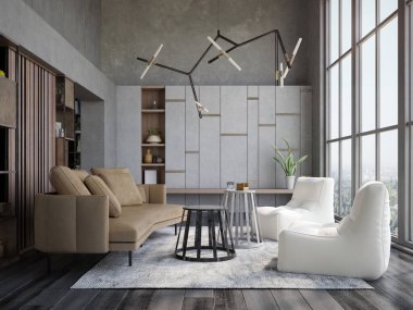 Modern oturma odasının minimalist iç dekorasyonu