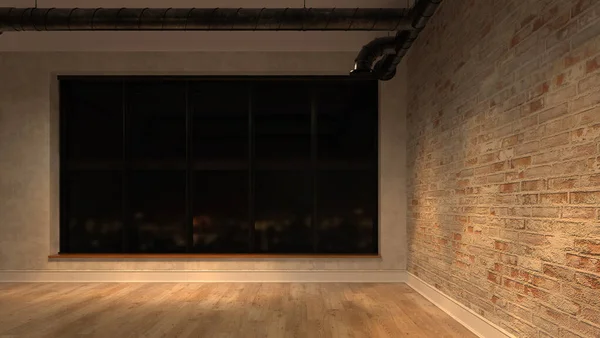 Wnętrze pusty pokój widok nocy 3 D rendering — Zdjęcie stockowe