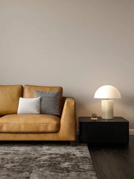 Interior minimalista de la sala de estar moderna representación 3D — Foto de Stock