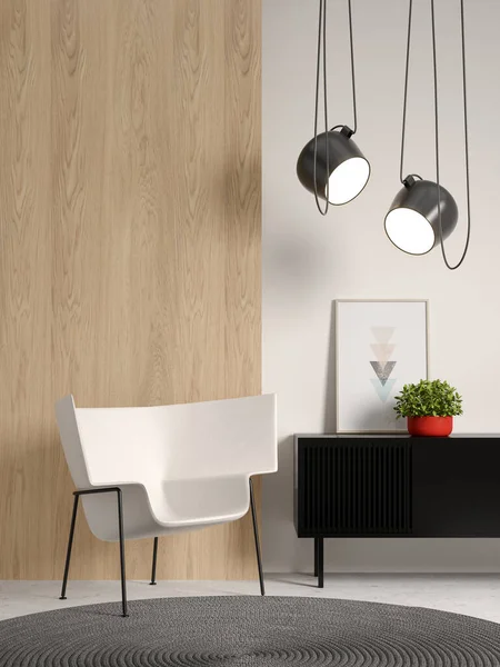 Minimalista Interior da moderna sala de estar 3D renderização — Fotografia de Stock