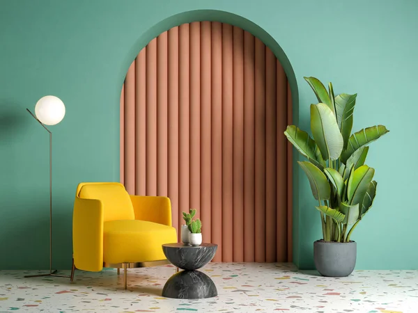 Memphis stijl conceptuele interieur kamer 3d illustratie — Stockfoto