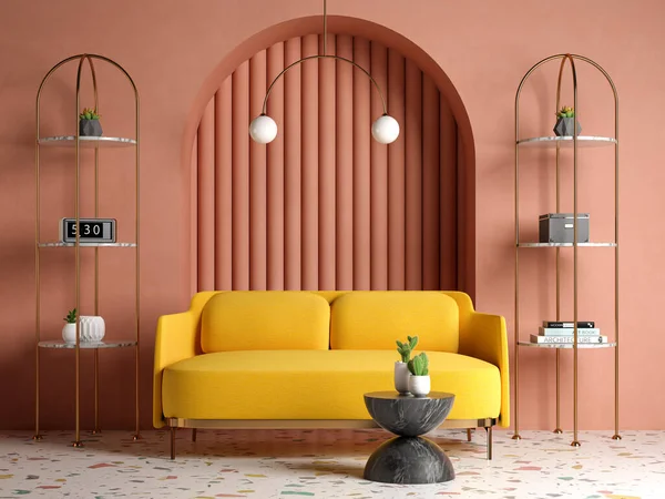 Memphis stijl conceptuele interieur kamer 3d illustratie — Stockfoto