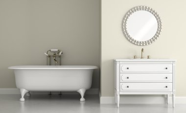 Yuvarlak ayna 3d render ile klasik banyo iç
