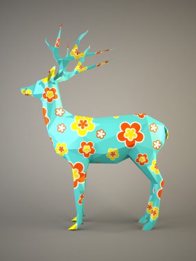 Deer with flovers pattern on gray background clipart