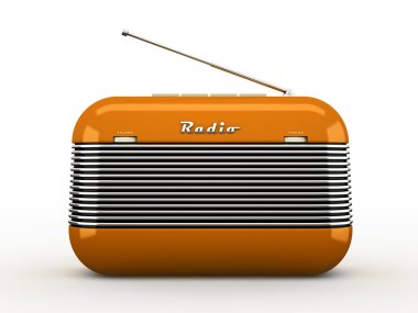 Beyaz izole eski turuncu vintage retro tarzı radyo alıcısı 