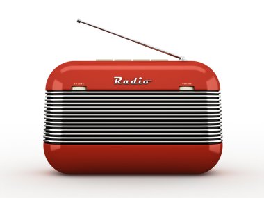 Beyaz arka plan üzerinde izole eski kırmızı vintage retro tarzı radyo