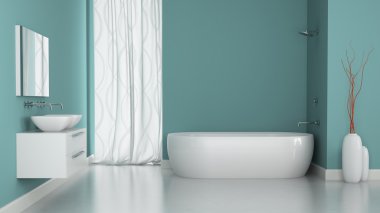 Mavi duvarlı modern banyo iç