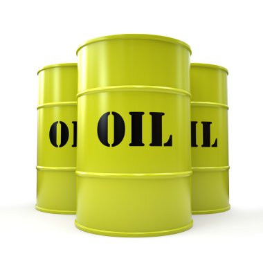 Beyaz arka plan üzerinde izole üç sarı petrol varil