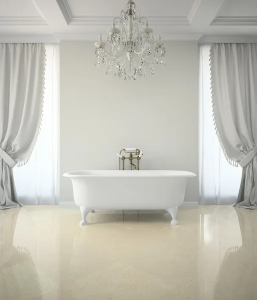 Intérieur de la salle de bain classique avec lustre rendu 3D — Photo