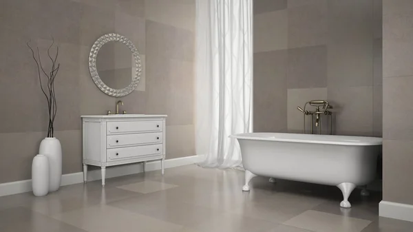 Interieur van klassieke badkamer met grijze tegels muur — Stockfoto