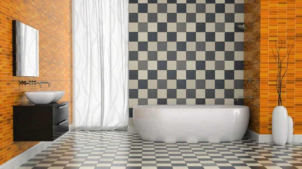 Interior of modern bathroom with black and white tiles  wall — Stock Photo, Image