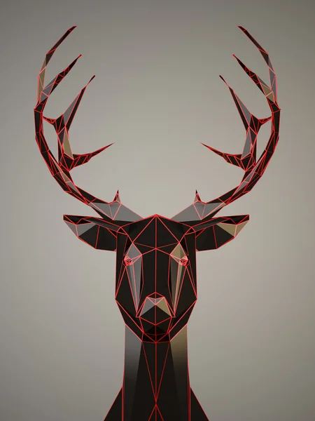 Black Deer hlava s červeným eges na šedém pozadí — Stock fotografie
